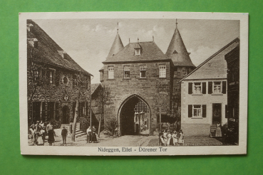 Postcard PC Nideggen 1915-1930 Duerener Gate kids street Town architecture NRW